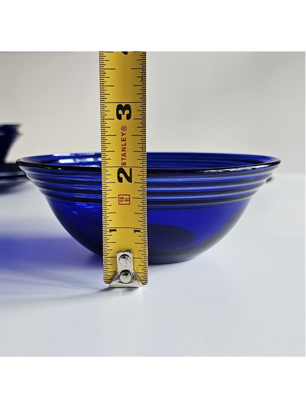MCM Cobalt Blue Ribbed Glass Bowl & Plate Set – 3 Bowls 3 Plates Vintage - Picture 5 of 16
